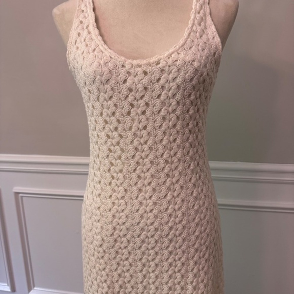 Y2K‎ Cream Crochet Cottagecore Maxi Earthy Boho Sleeveless Scoop Neck L - Picture 7 of 13